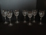 8 Crystal Stem Wine Glasses Vertical Cut Pattern