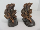 Vintage Pair Brass Pine Needle Branch w/ Pine Cone Design Bookends