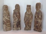 Set - 4 Hand Carved Figural Wood Sculptures Free Standing/Wall Décor