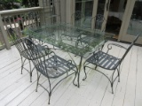 Vintage Wrought Iron Patio Table Grapevine & Lattice Pattern base w/ Beveled Glass Top