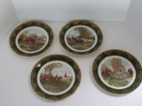 Set - 4 Royal Falcon Giftware Porcelain Equestrian English Fox Hunt Scene