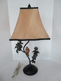 Enchanting Gilded Bird Perched on Flowering Tree Limb Decorative Lamp Beaded Trim
