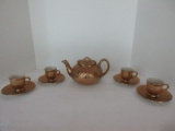 8 Piece - Elynor China 22k Weeping Gold Pattern Teapot w/ 4 Demitasse Cups & Saucers