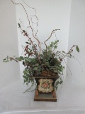Ornate Tin Planter w/ Rosette Medallion Craquelure Design on Paw Feet Evergreen