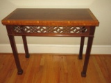 Chinoiserie Mahogany Flip Leaf Console Sofa/Entry Table w/ Reticulated Skirt