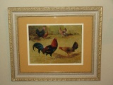 Giclee Poultry Rooster & Hens In Yard Scene Artist Signed