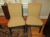 Pair - Classic Style Parsons Chairs Abstract Geometric Pattern Upholstery Rolled Back