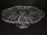 Elegant Royal Limited Pedestal Lead Crystal Cake Plate Flower Design w/ Scalloped Edge
