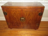 Chinoiserie Mid-Century Two Door Cabinet w/ Brass Hardware & Slide Pin Door Lock