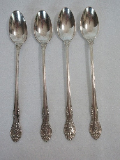 4 Gorham Sterling King Edwards Pattern Silver Flatware Iced Tea 7 1/2" Spoons