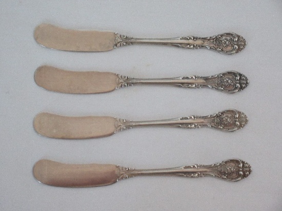 4 Gorham Sterling King Edwards Pattern Silver Flatware Flat Handle Butter 5 3/4" Spreaders