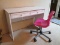 Wooden 2 Drawer Desk Arch Skirting w/ Pink Rolled Work Chair