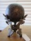 Metal Antique Patina Décor Ball on Curled Leaf 3 Prong Stand