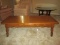 Vintage Wooden Long Center Coffee Table, Grooved Top, Spindle Legs, Square Panel Drawer