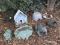 Lot - Wooden Bird House, Toad House, Ceramic Toad, Black Duck, Etc.