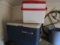 Coleman Polylite 48 Cooler Blue w/ Handles, Coleman White Cooler Red Top