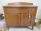 Vintage Wooden Side Table 1 Drawer w/ Twin Doors Brass Pulls, Narrow Feet