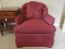 Red Upholstered, Curved Back Arm Chair Narrow Wood Feet w/ Cushion