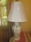 White Ceramic Lamp w/ Raised Sunflower Motif Scallions, White Shade