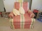 Pink, Yellow, Green, Stripe Pattern Upholstered Arm Chair w/ Bow Cushion