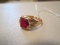 Ruby Glass Stone Ring w/ Grooved Sides