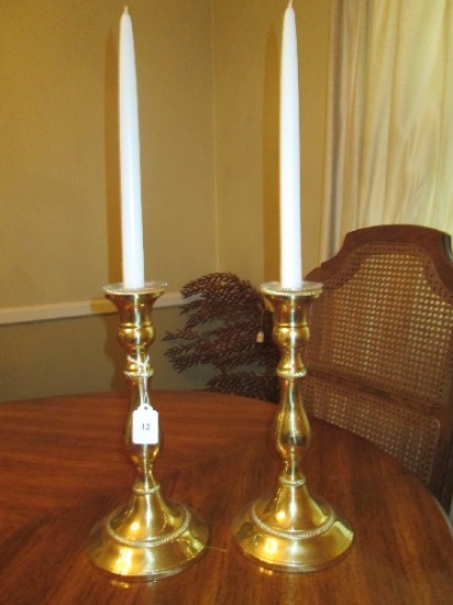 Pair - Spindle Design Tall Candle Sticks Rope Trim