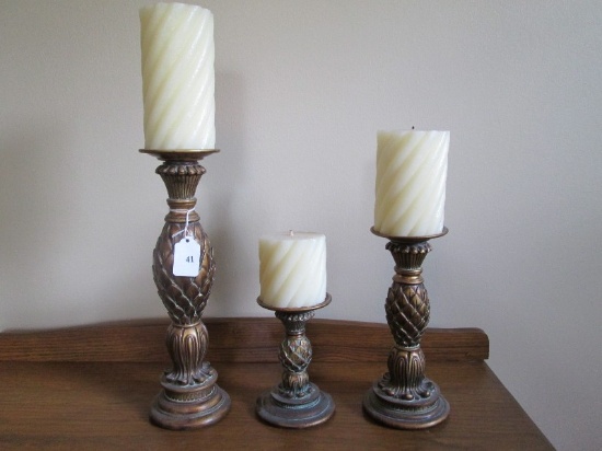 3 Metal Pineapple Column Design Votive Candle Holders