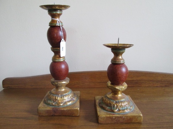 Pair - Red Globe Center/Gilted Ornate Design Votive Candle Holders