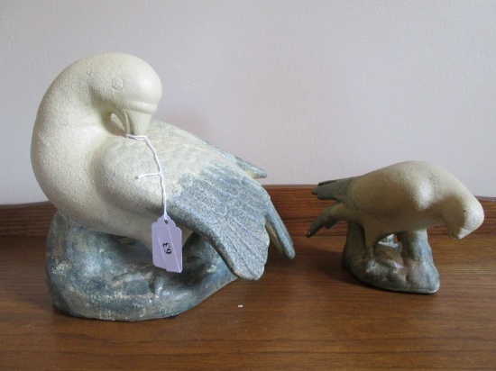 2 Ceramic Birds Clayware Décor Antique Patina Design