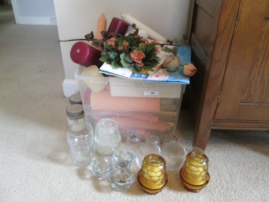 Candle Lot - Misc. Glass Votive Candle Holders, 2 Amber Misc. Candles Various Sizes/Types