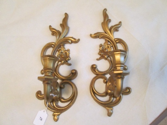 2 Gilted Wall Mounted Scroll/Flower Candle Holders