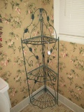 3-Tier Folding Metal Corner Shelving Scroll/Scallop Design w/ Leaf Motif