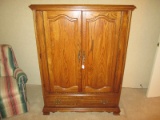 Webb Wooden Entertainment Cabinet 2 Top Doors, 1 Inlay Shelf, 1 Drawer, Brass Pulls