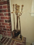 Fireplace Tools on Stand Poker, Brush, Shovel, Tongs Spindle handles