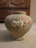 Ceramic Narrow To Wide Body Vase, Raised Rose Motif Design