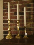 3 Brass Spindle Design Tall Candle Holders