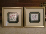 Pair - Hummingbird/Flower Picture Prints in Bead/Gilt Trim