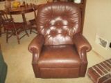 Brown Leather Recliner/Rocker Arm Chair Rolled Arms Pin Back