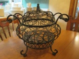 Antique Metal Patina Round/Wide Body Basket Scrolled/Curled Design