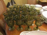 21 Tall Emerald Glass Diamond Cut Goblets on Cut Pontil Base