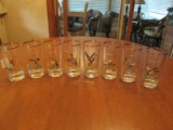 8 Glass Tumblers Gilt Trim w/ Bird Motif Pintail, Wood Duck, Mallard, Etc.