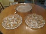 Lot - 2 Large Pinwheel/Floral Cut Platters w/ Scallop Rim 13 1/4