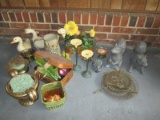 Garden Décor Lot - Squirrels, Snail, Ducks, Sunflower, Candle Holders, Etc.