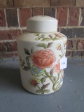 Andrea by Sadek 5775 Ceramic Porcelain Jar Pink/Yellow Floral Pattern Gilted Motif w/ Lid