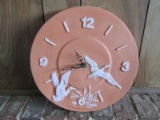 Clayware Wall Clock w/ Swan/Reed Scallion