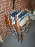 4 Folding Patio Chairs w/ Blue/White Patio Wood Arms, 2 Chairs, 2 Rockers