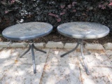 Pair - Glass Top Black Metal Patio Side Tables