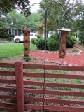 Pair - Leaf Motif/Design Hanging Bird Feeders w/ Metal Curled Stand