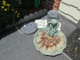 Garden Lot - Concrete Bird Bath Top Scalloped w/ Cherub, Rabbit