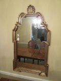 Gilted Wooden Frame Wall Mounted Mirror Scallop Top Curled To Block Design